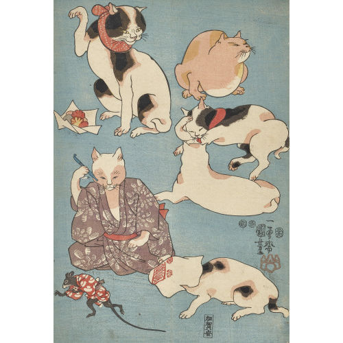 KUNIYOSHI UTAGAWA : 'Sprichw�rter, durch Katzen dargestellt (Tatoe zukushi no uchi)' (DOBIASCHOFSKY AUKTIONEN AG)