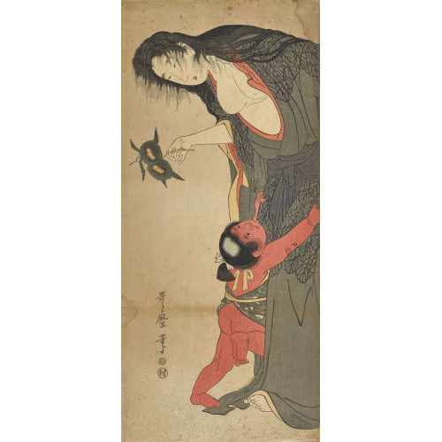 UTAMARO KITAGAWA : 'Yamauba h�lt Kastanien, w�hrend Kintaro nach ihnen greift (Yuri o motsu yamauba to kintaro)' (DOBIASCHOFSKY AUKTIONEN AG)
