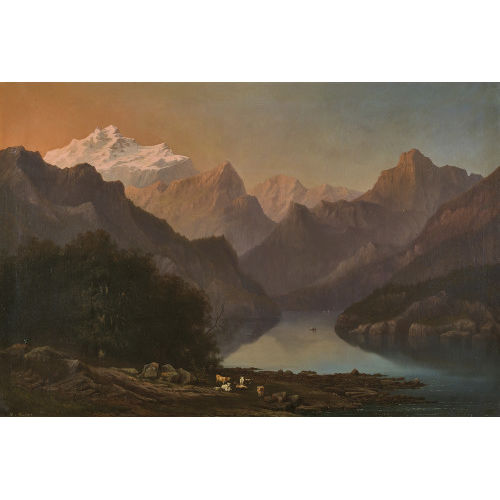 TH�ODORE M�LLER : Berglandschaft mit See im Abendrot (DOBIASCHOFSKY AUKTIONEN AG)