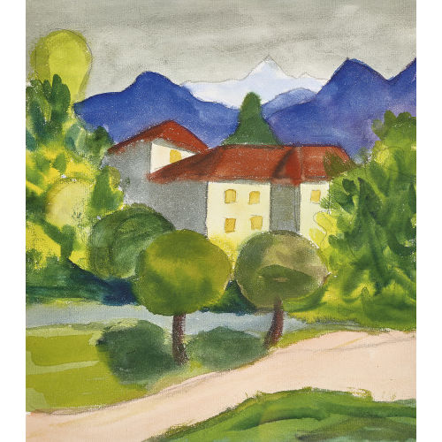 HERMANN HESSE : 'Fhnstimmung mit blauen Bergen' (DOBIASCHOFSKY AUKTIONEN AG)