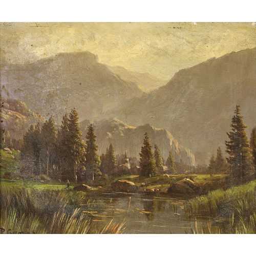 JEAN PHILIPPE GEORGE-JULLIARD : Sommerliche Bergseelandschaft mit Kirche (DOBIASCHOFSKY AUKTIONEN AG)