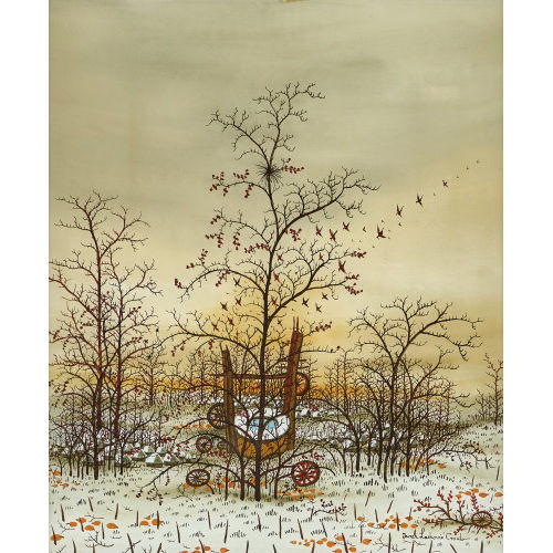 IVAN CROATA LACKOVIC : Winterliche Landschaft mit Vogelschwarm und H�usern (DOBIASCHOFSKY AUKTIONEN AG)
