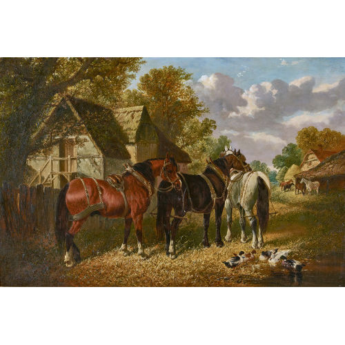 JOHN FREDERICK II HERRING : Bauernhof mit Pferden und Ententeich (DOBIASCHOFSKY AUKTIONEN AG)