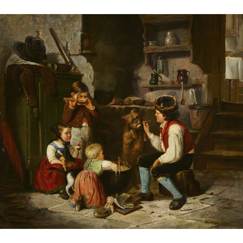 WILLIAM MULREADY : Kinder und Hund am Suppenkessel (DOBIASCHOFSKY AUKTIONEN AG)