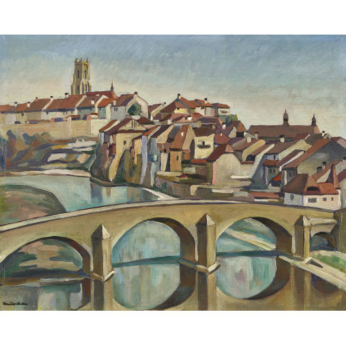 LOUIS JOSEPH VONLANTHEN : Le pont � Fribourg (DOBIASCHOFSKY AUKTIONEN AG)