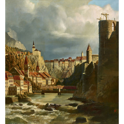 YURI SIOMASH : Imagin�re Stadt am Fluss (DOBIASCHOFSKY AUKTIONEN AG)