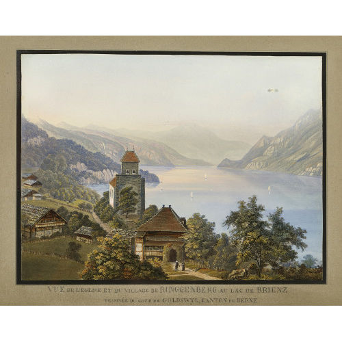 JOHANN PETER LAMY : 'Vue de l'Eglise et du Village de Ringgenberg au Lac de Brienz dessin�e du Cote de Goldswyl, Canton de Berne' (DOBIASCHOFSKY AUKTIONEN AG)