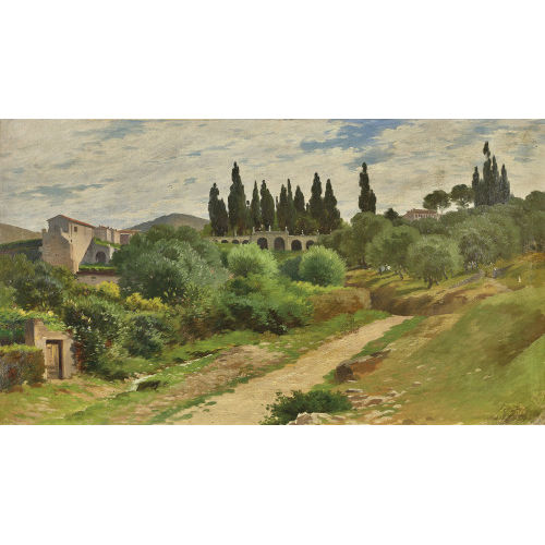 19. JH. FRANKREICH : Italienische Landschaft mit Olivenb�umen und Zypressen (DOBIASCHOFSKY AUKTIONEN AG)
