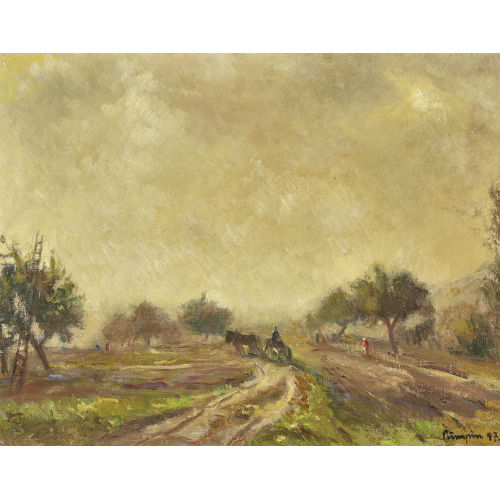 FRITZ P�MPIN : Ackerlandschaft mit Obstb�umen und Staffage (DOBIASCHOFSKY AUKTIONEN AG)