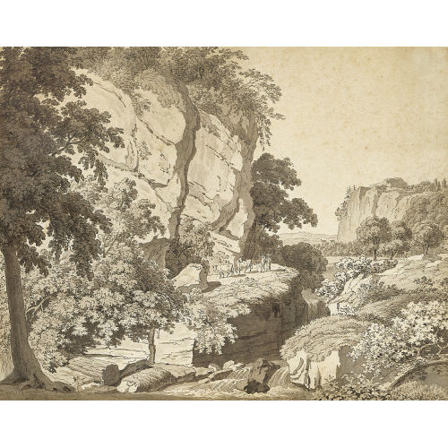 JOHANN RUDOLF FOLLENWEIDER : Felsige Landschaft mit Bauernpaar und Vieh (DOBIASCHOFSKY AUKTIONEN AG)