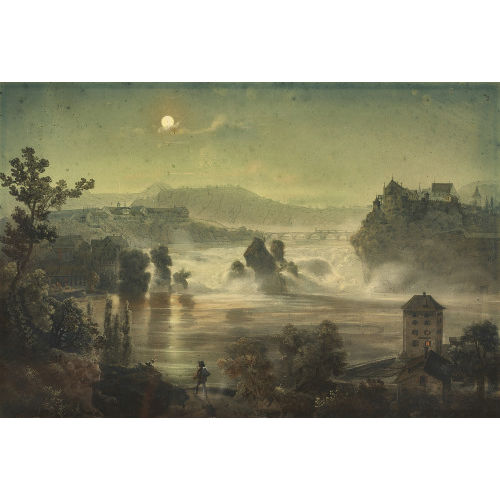 19. JH. SCHWEIZ : Der Rheinfall mit Schl�sschen W�rth und Schloss Laufen bei Vollmond (DOBIASCHOFSKY AUKTIONEN AG)