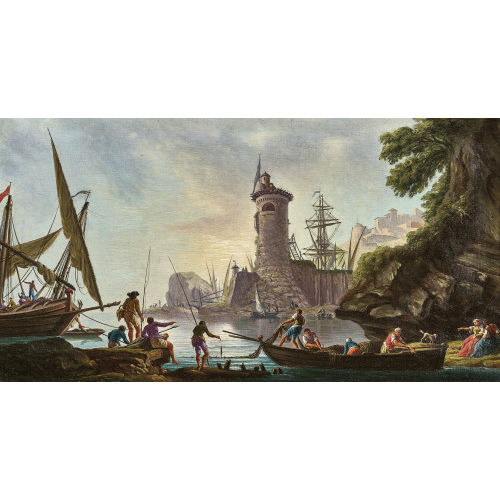 CLAUDE JOSEPH VERNET : K�stenlandschaft mit Fischern (DOBIASCHOFSKY AUKTIONEN AG)