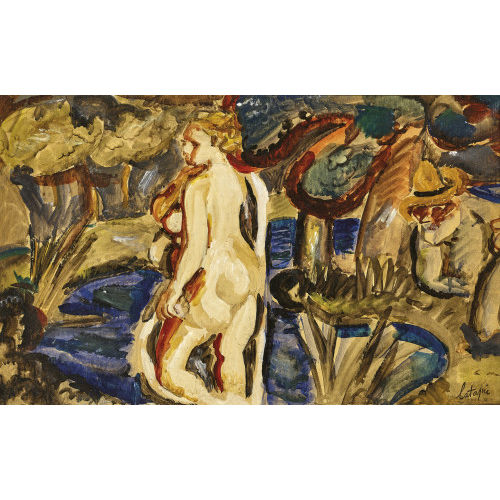 LOUIS ROBERT ARTHUR LATAPIE : Jeune fille dans un paysage (DOBIASCHOFSKY AUKTIONEN AG)