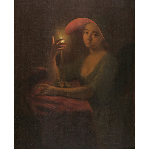 GODFRIED (AUCH SCHALKEN SCHALCKEN : Junge Dame mit rotem Hut im Kerzenschein (DOBIASCHOFSKY AUKTIONEN AG)