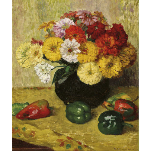 EMIL BEURMANN : 'Blumenstilleben mit Peperoni' (DOBIASCHOFSKY AUKTIONEN AG)