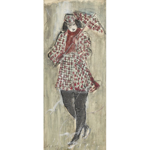 ADOLF HERBST : Junge Frau mit aufgespanntem Regenschirm (DOBIASCHOFSKY AUKTIONEN AG)
