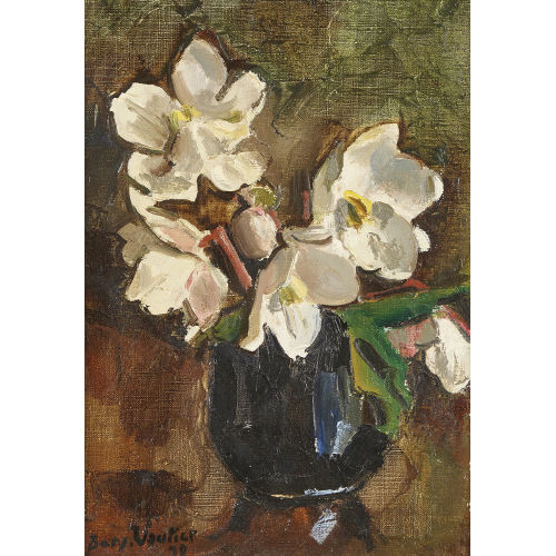 BENJAMIN II VAUTIER : Weisse Christrosen in blauer Vase (DOBIASCHOFSKY AUKTIONEN AG)