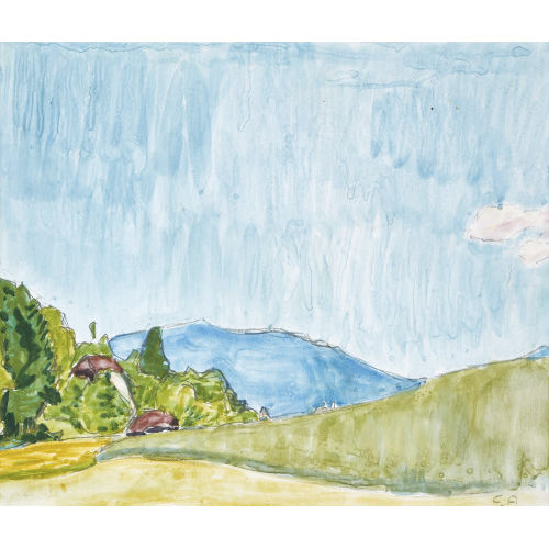 CUNO AMIET : Bauernhof mit Blick auf einen blauen H�gel (DOBIASCHOFSKY AUKTIONEN AG)