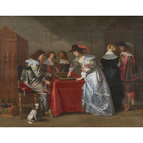CHRISTOFFEL JACOBSZ VAN DER LAMEN : Galante Gesellschaft beim Spiel am Tisch (DOBIASCHOFSKY AUKTIONEN AG)