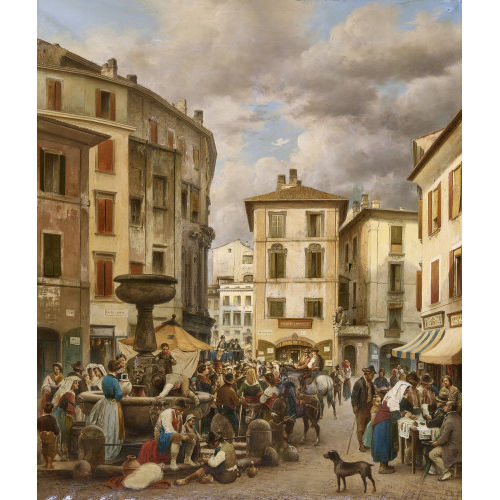 19. JH. ITALIEN : Die belebte Piazza Montanara in Rom (DOBIASCHOFSKY AUKTIONEN AG)