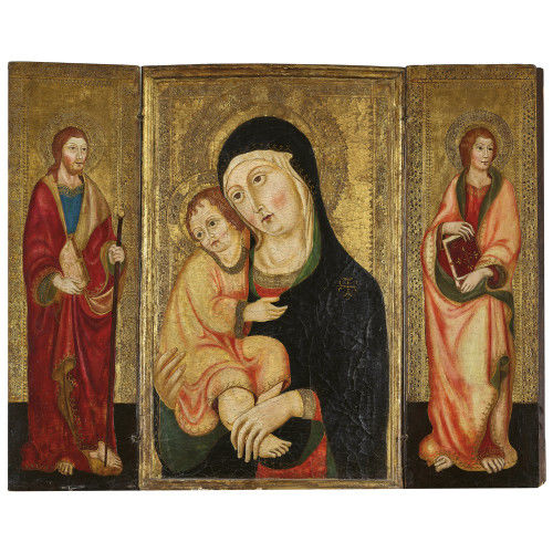 SANO DI PIETRO (EIGTL. ANSANO DI PIETRO DI MENCIO) : Maria mit Kind. Triptychon (DOBIASCHOFSKY AUKTIONEN AG)