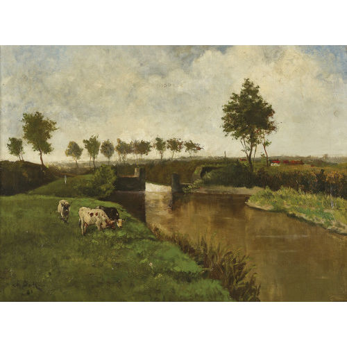 JOHANNES HUBERTUS LEONARDUS DE HAAS : Weidende K�he am Kanal (DOBIASCHOFSKY AUKTIONEN AG)