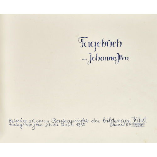 JOHANNES ITTEN : 'Tagebuch. Beitr�ge zu einem Kontrapunkt der bildenden Kunst' (DOBIASCHOFSKY AUKTIONEN AG)