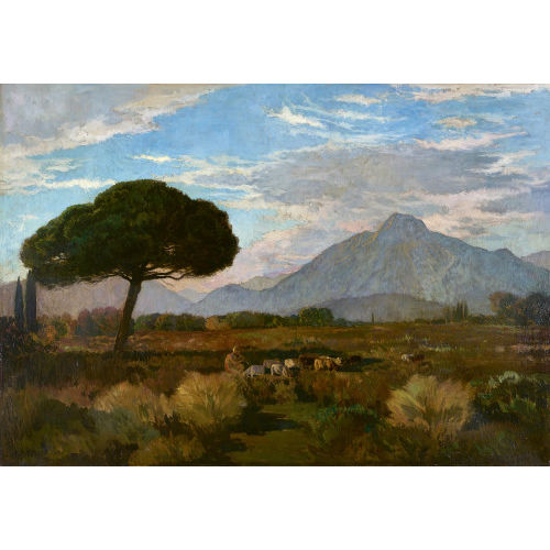 �MILE-REN� M�NARD : Fl�te spielender Schafhirte mit seiner Herde in s�dlicher Landschaft (DOBIASCHOFSKY AUKTIONEN AG)