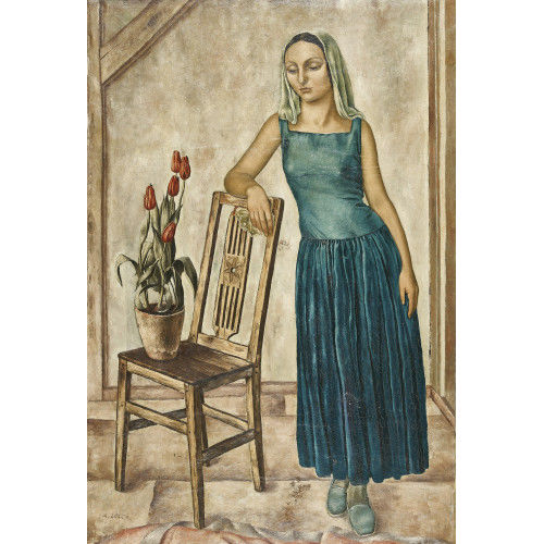 ALBERT LOCCA : Interieur mit junger Frau und Tulpen im Topf (DOBIASCHOFSKY AUKTIONEN AG)