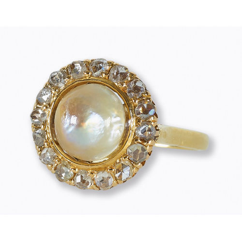 PERLEN-DIAMANT-RING : Um 1900 (DOBIASCHOFSKY AUKTIONEN AG)