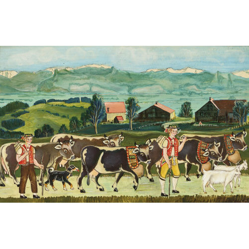 19. JH. SCHWEIZ : 'Alpabzug. Im Hintergrund Blick ins Rheintal' (DOBIASCHOFSKY AUKTIONEN AG)