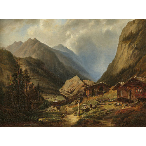 WILHELM AUGUST FERDINAND SCHIRMER : Berglandschaft mit Kunstmaler bei der Arbeit (DOBIASCHOFSKY AUKTIONEN AG)