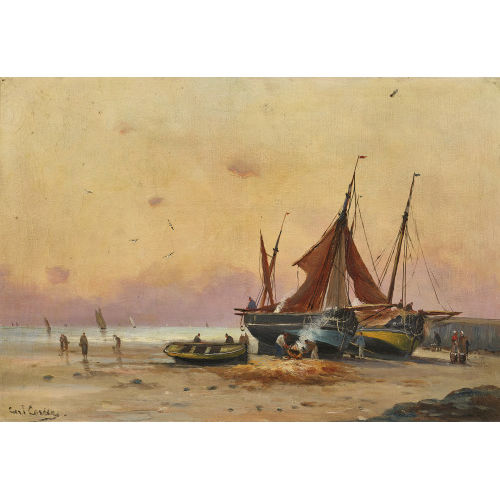 20. JH. HOLLAND : Fischerboote am Strand (DOBIASCHOFSKY AUKTIONEN AG)