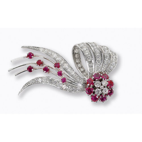 RUBIN-DIAMANT-BROSCHE : (DOBIASCHOFSKY AUKTIONEN AG)