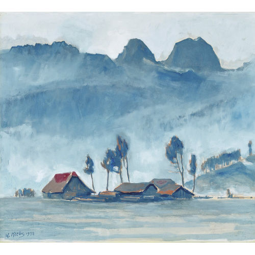 WALTER KREBS : Bauerndorf mit Stockhornkette (DOBIASCHOFSKY AUKTIONEN AG)