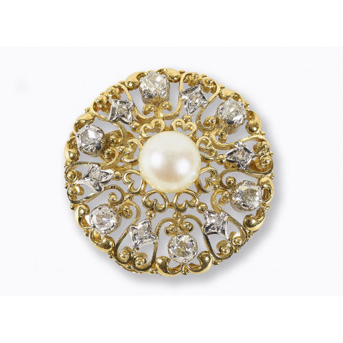 PERLEN-DIAMANT-BROSCHE : (DOBIASCHOFSKY AUKTIONEN AG)