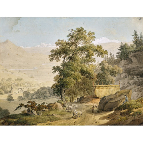 JEAN-ANTOINE LINCK : 'Vue du village de Mounetiez du Mole et du Mont Blanc' (DOBIASCHOFSKY AUKTIONEN AG)