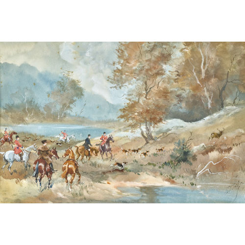 BARON KARL REILLE : Auf der Hirschtreibjagd (DOBIASCHOFSKY AUKTIONEN AG)