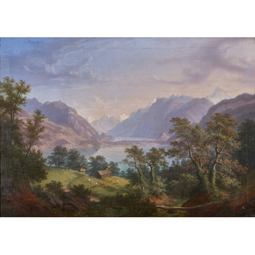 ANTON WINTERLIN : Blick auf den Thunersee mit Interlaken und Brienzersee (DOBIASCHOFSKY AUKTIONEN AG)