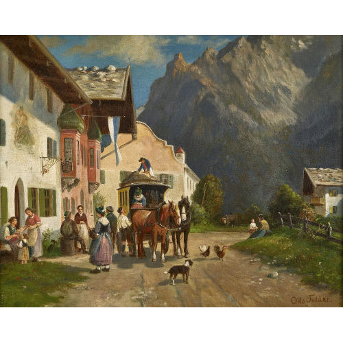 OTTO FEDDER : 'Dorfstrasse in Mittenwald mit Karwendelspitze' (DOBIASCHOFSKY AUKTIONEN AG)
