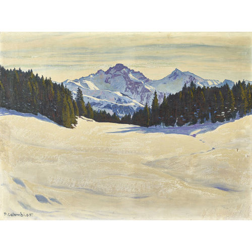 PLINIO COLOMBI : Sonnige Winterlandschaft mit Bergmassiv (DOBIASCHOFSKY AUKTIONEN AG)