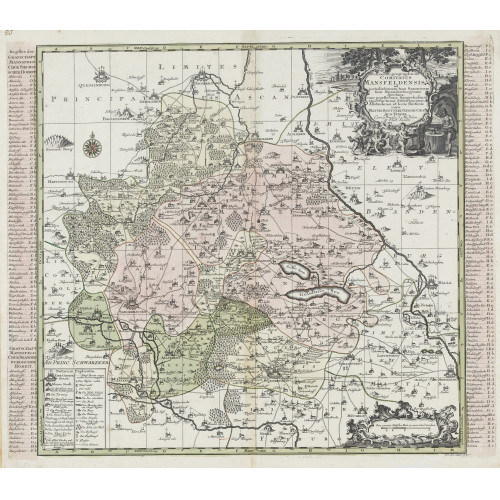 MATTH�US SEUTTER : 'Delineatio geographica Comitatus Mansfeldensis ad jurisdictionem tum Saxonicam tum Brandenburgicam spectans, cum praefectura Sangerhusana, Querfurtensi, Sittenbacensi, Allstaedensi, et locis finitimis cura. Matth. Seutteri, Geogr. Caes. Aug. Vindel'. Geografische Karte von Sachsen-Anhalt. Fig�rliche Titelkartusche o.r (DOBIASCHOFSKY AUKTIONEN AG)