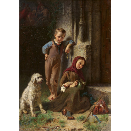JOHANN II TILL : Bettelkinder mit Hund am Kirchenportal (DOBIASCHOFSKY AUKTIONEN AG)
