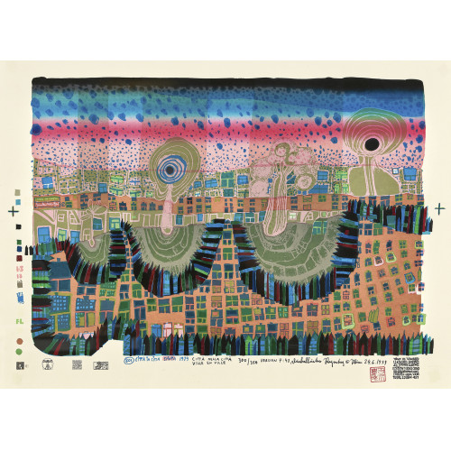 FRIEDENSREICH HUNDERTWASSER : 'Die Stadt-Stadt' (DOBIASCHOFSKY AUKTIONEN AG)