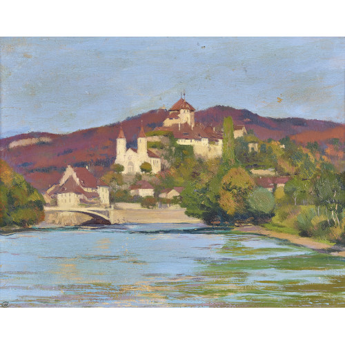 CHARLES WELTI : Blick auf die Festung und Kirche von Aarburg (DOBIASCHOFSKY AUKTIONEN AG)