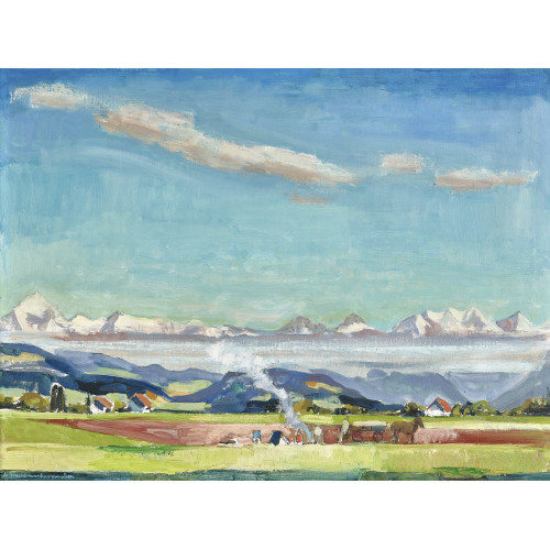 ALBERT NEUENSCHWANDER : Landschaft mit Berner Alpen (DOBIASCHOFSKY AUKTIONEN AG)