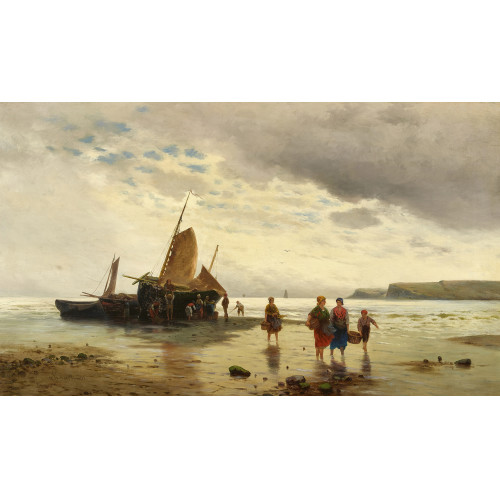 19. JH. FRANKREICH : Strandszene mit Booten und Fischersfrauen (DOBIASCHOFSKY AUKTIONEN AG)