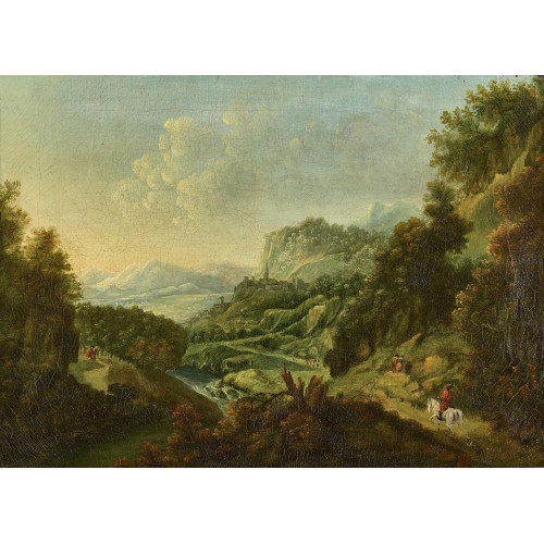 18. JH. NIEDERLANDE : H�gelige Landschaft mit Fluss und Figurenstaffage (DOBIASCHOFSKY AUKTIONEN AG)