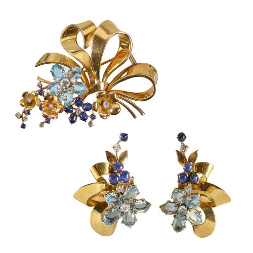 AQUAMARIN-SAPHIR-DIAMANT-SET : Frankreich, um 1940 (DOBIASCHOFSKY AUKTIONEN AG)