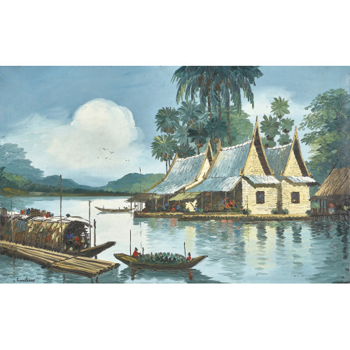 20. JH. THAILAND : Flusslandschaft mit Booten und H�usern (DOBIASCHOFSKY AUKTIONEN AG)